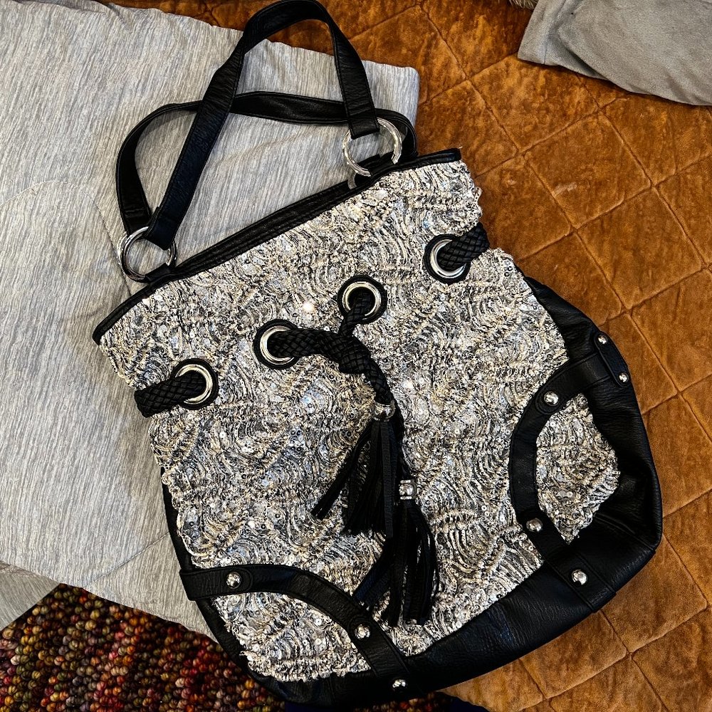 Nicole Lee Silver Sequin Tote Bag